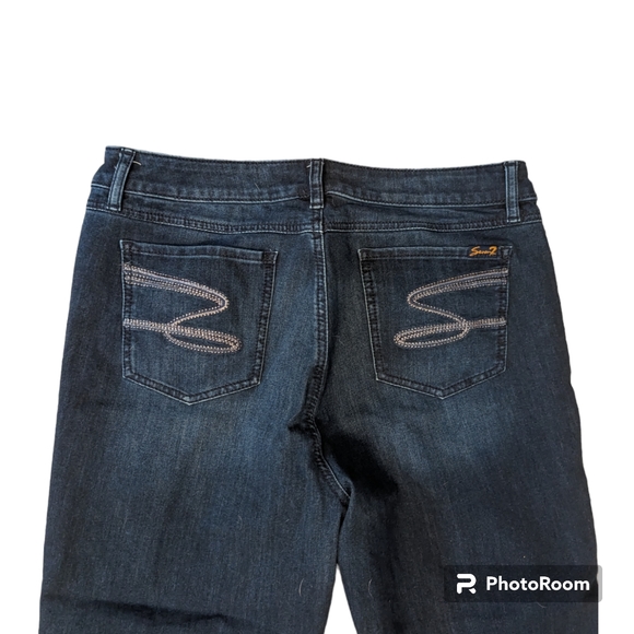 Seven7 Skinny Whiskered Dark Blue Washed Denim Cropped Capri Jeans Women's 16 - Picture 2 of 8